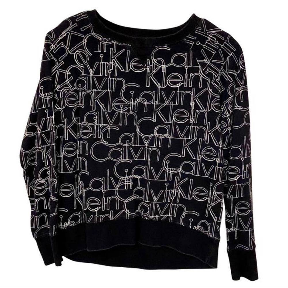 Calvin Klein Black White Logo Monogram Crewneck Sweatshirt